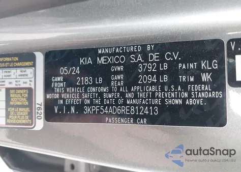 2024 Kia Forte Gt-Line z USA, uszkodzony, nr VIN 3KPF54AD6RE812413